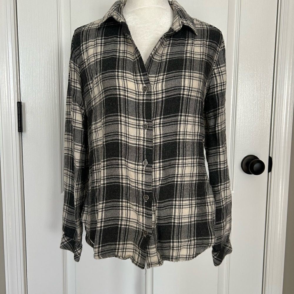 Bella Dahl Women’s Gray Plaid Button Down Flannel 100% Rayon Size Extra Small